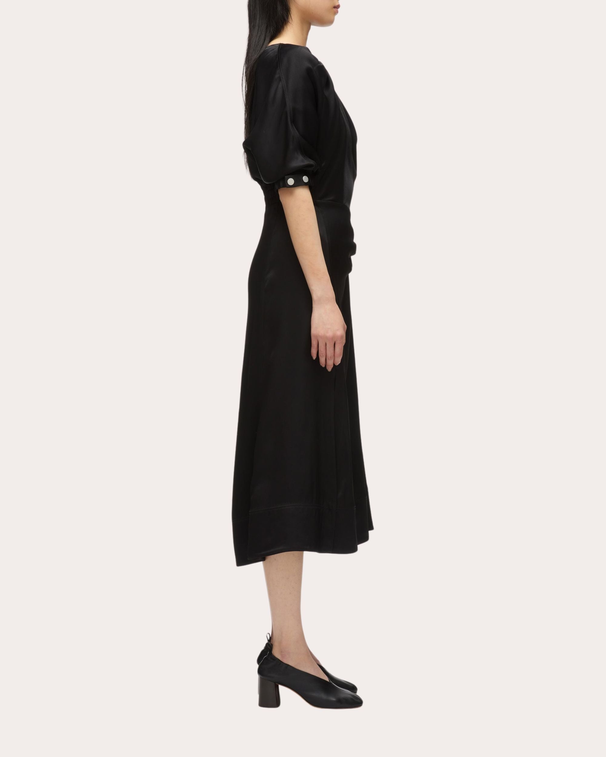 Fluid Satin Knotted Drape Midi Dress
