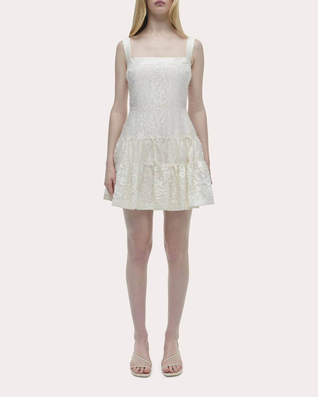 Laila Frayed Jacquard Tiered Mini Dress