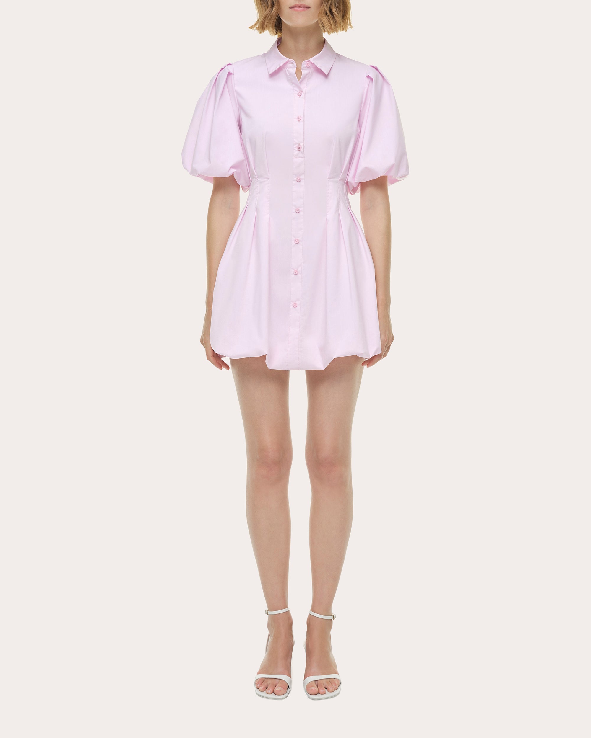 Cleo Poplin Puff-Sleeve Balloon Shirt Dress