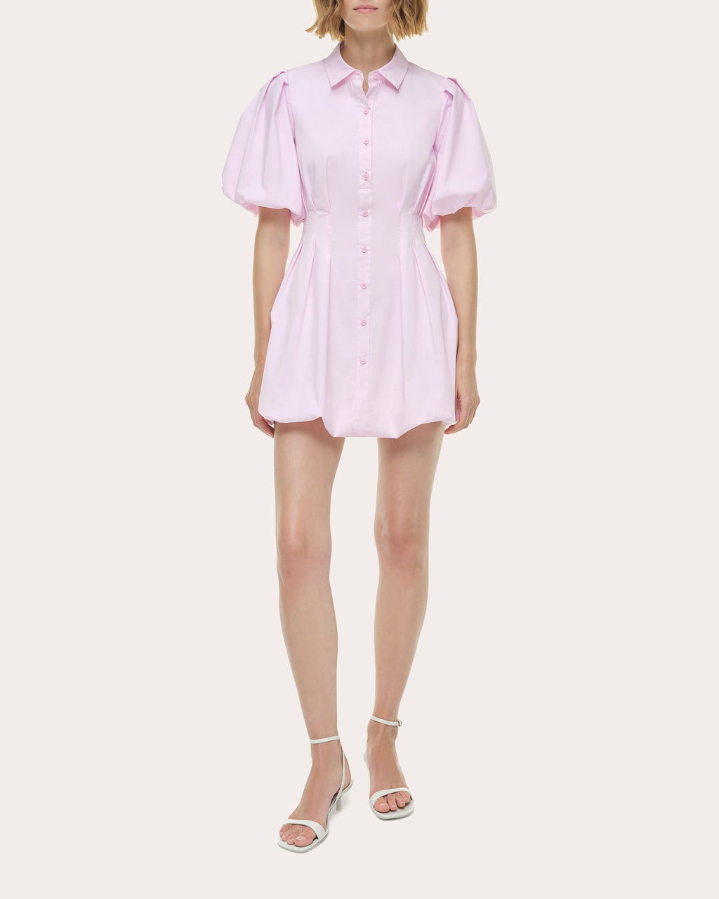 Cleo Poplin Puff-Sleeve Balloon Shirt Dress