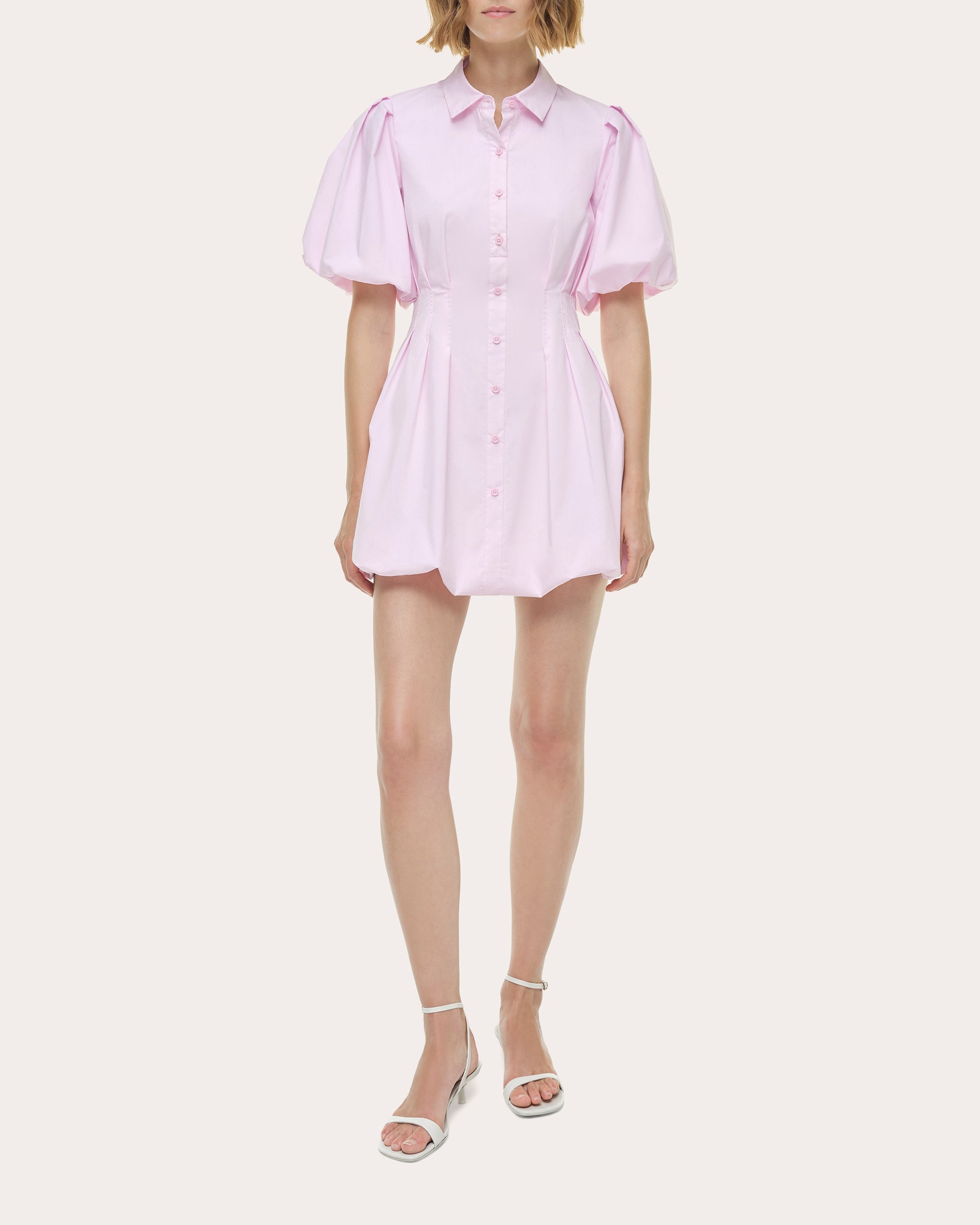 Cleo Poplin Puff-Sleeve Balloon Shirt Dress