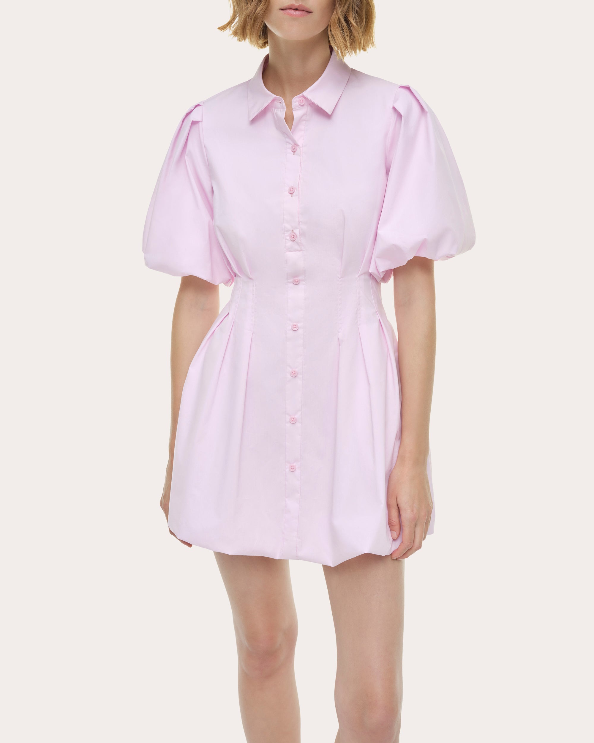 Cleo Poplin Puff-Sleeve Balloon Shirt Dress