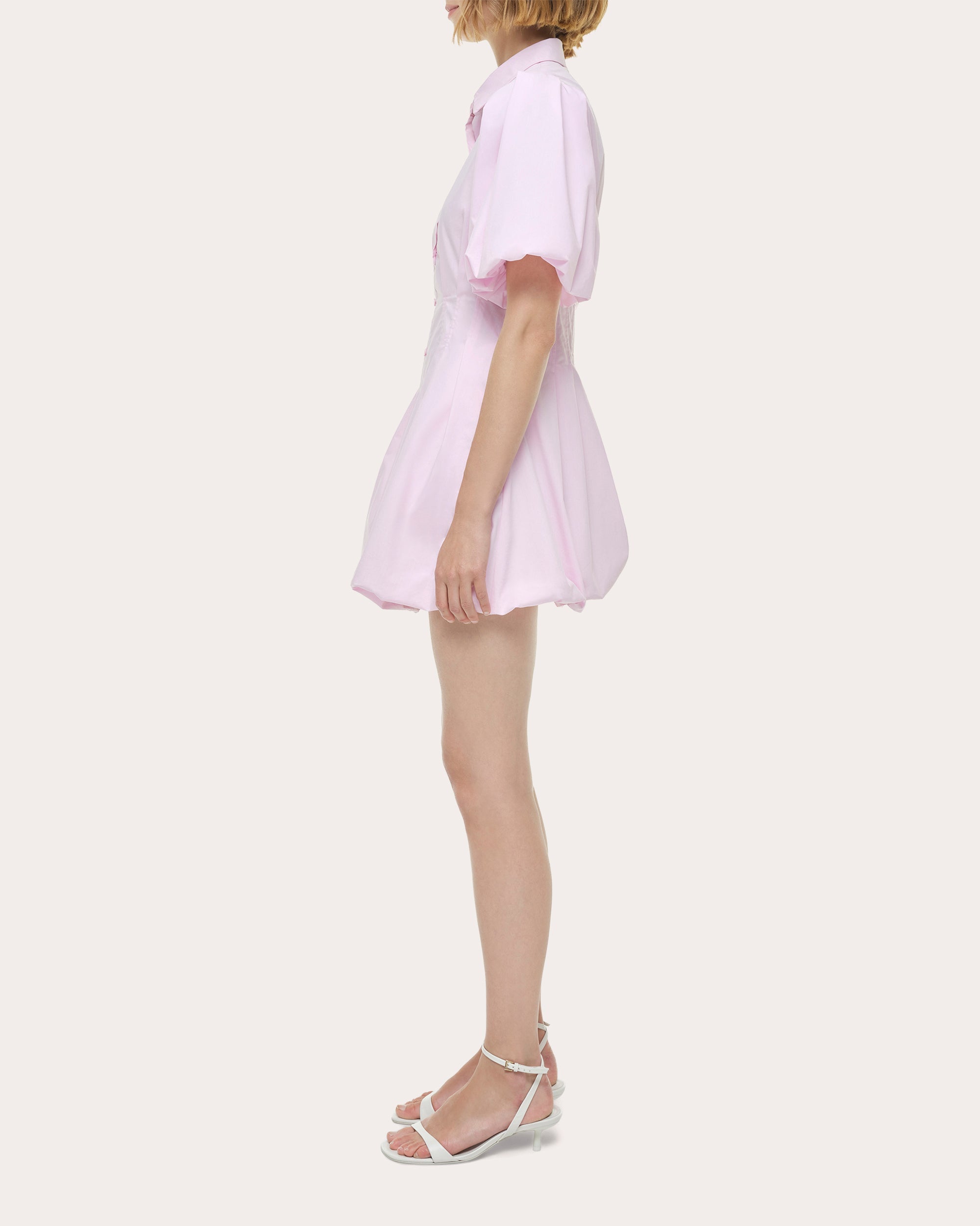 Cleo Poplin Puff-Sleeve Balloon Shirt Dress