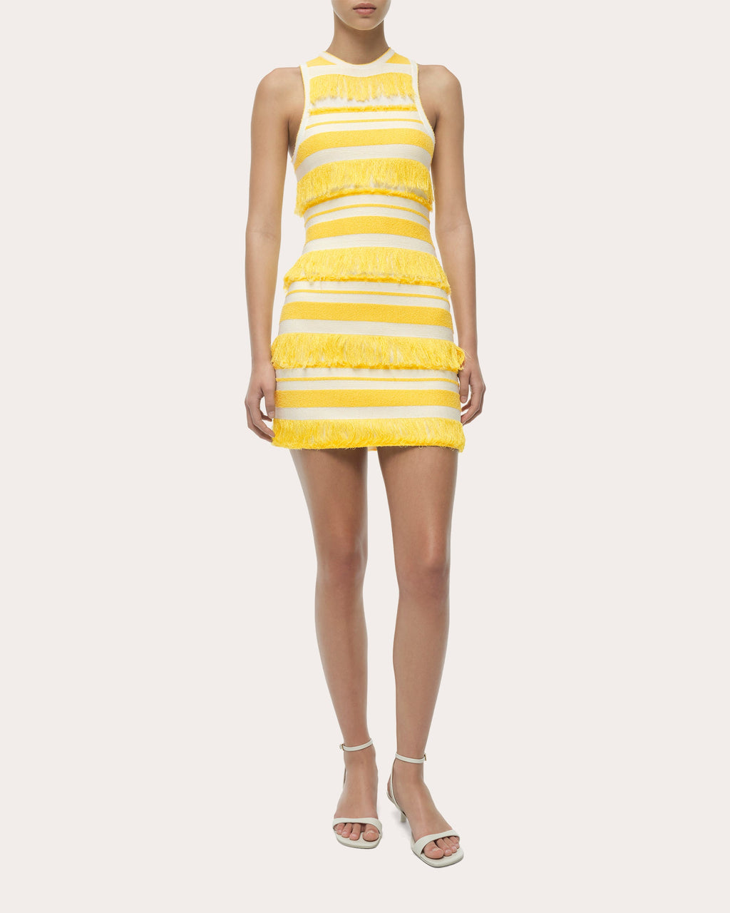 Elly Stripe Knit Fringe Sleeveless Mini Dress