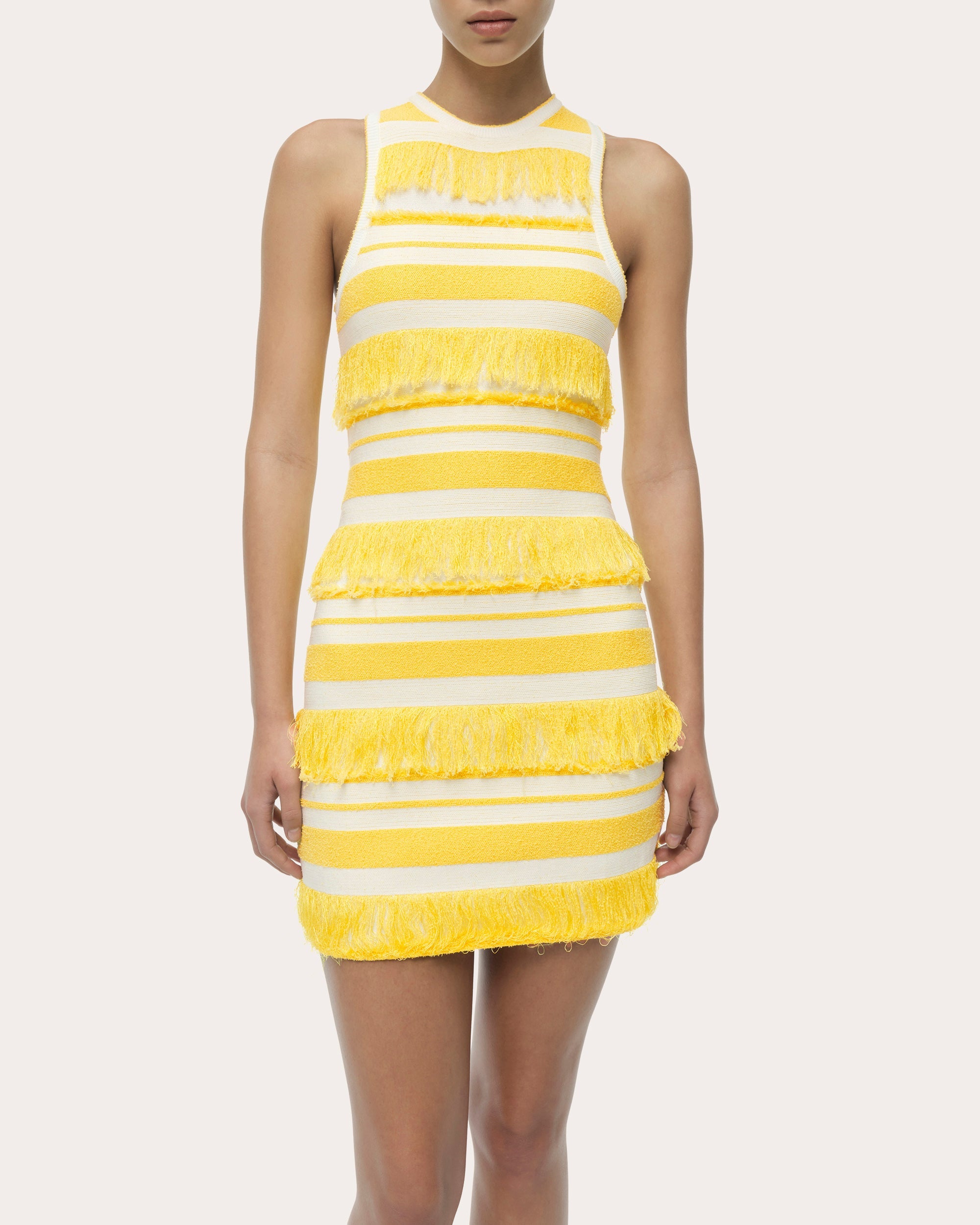 Elly Stripe Knit Fringe Sleeveless Mini Dress