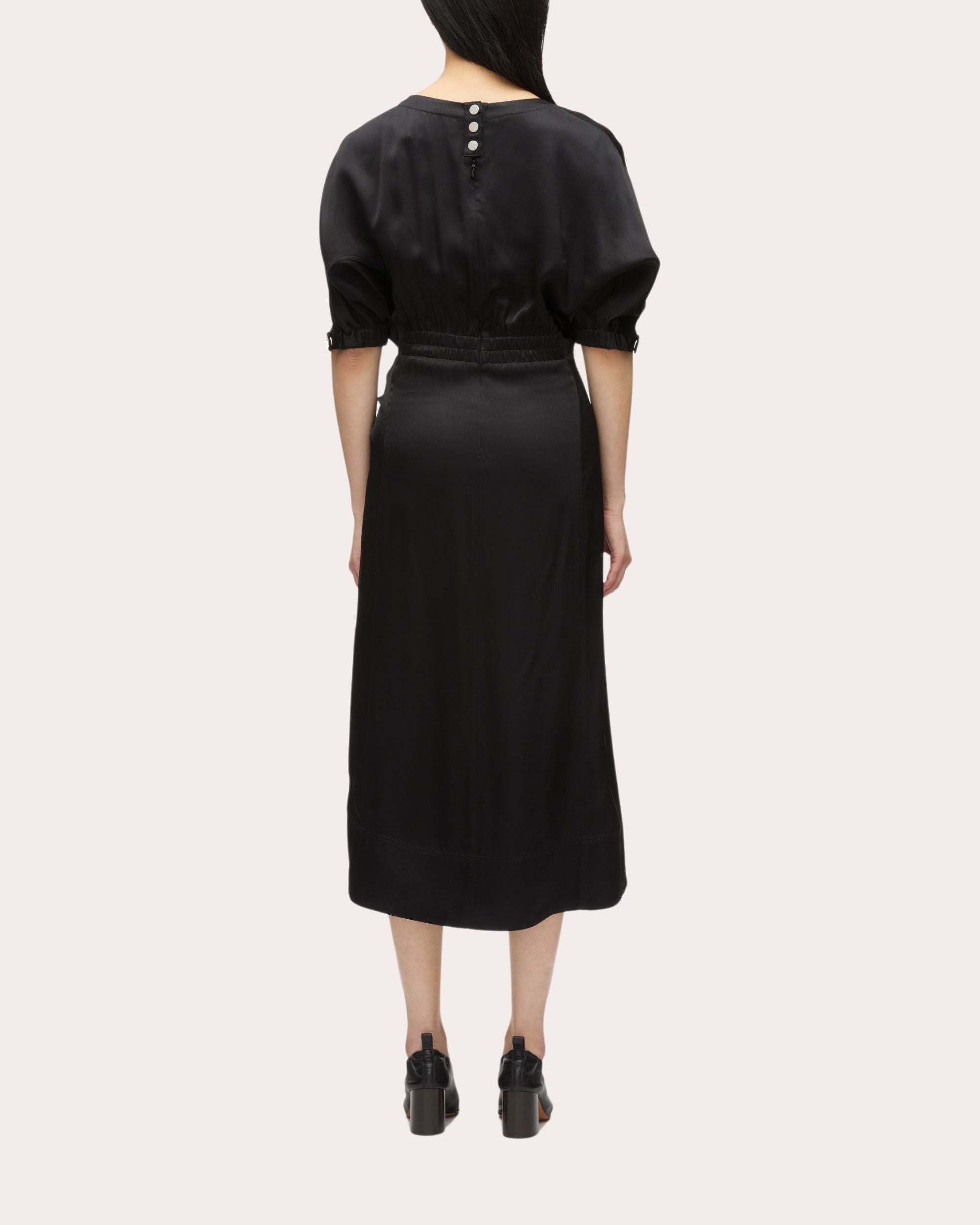 Fluid Satin Knotted Drape Midi Dress