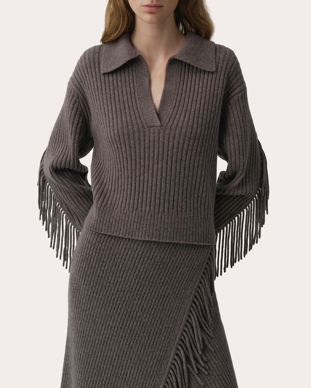 Natalia Wool Fringe Polo Sweater