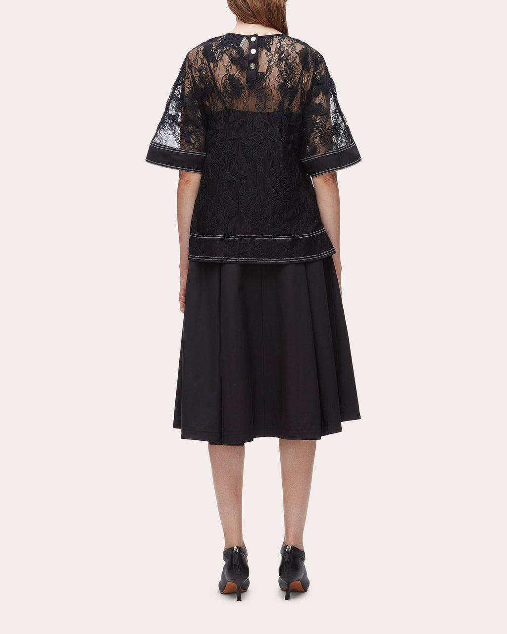 Sheer Floral Lace Flounce Top