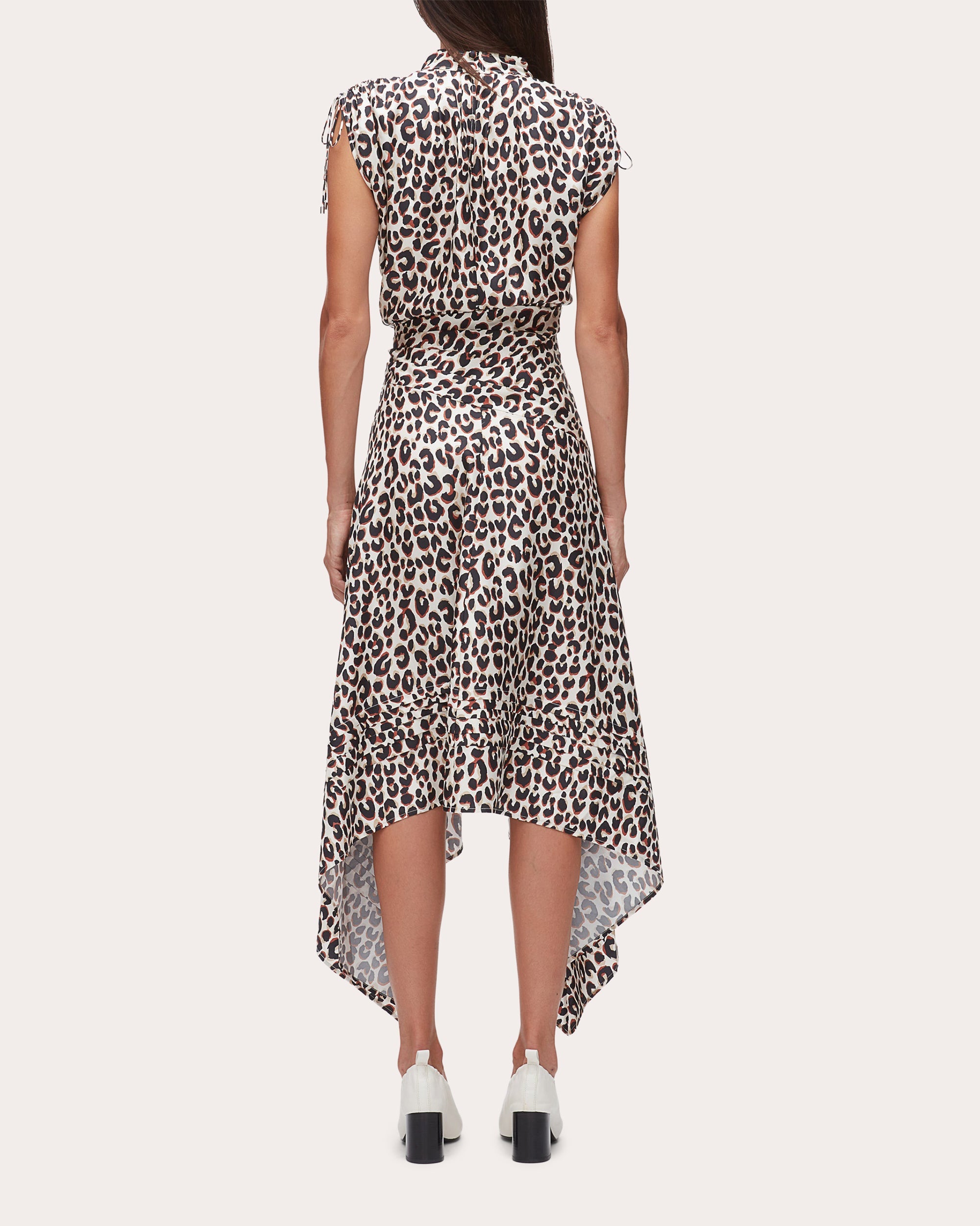 Leopard Silk Twill Ruched Handkerchief Dress
