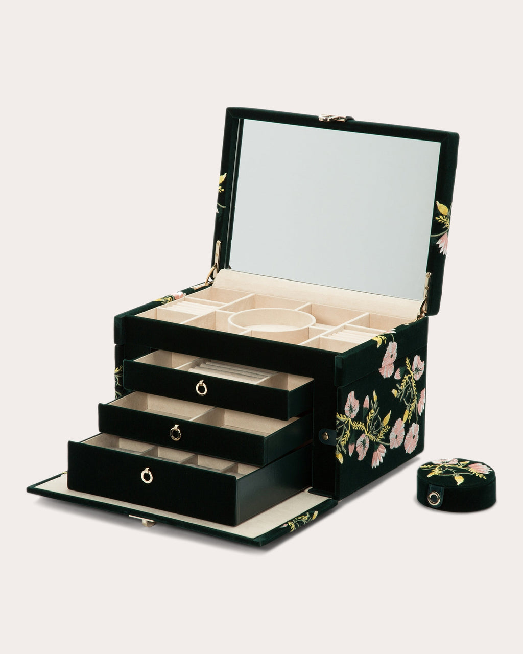 Zoe Embroidered Velvet Large Jewelry Box