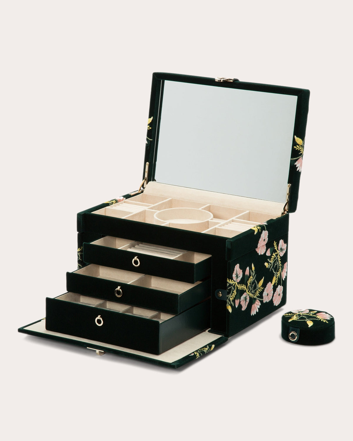 Zoe Embroidered Velvet Large Jewelry Box