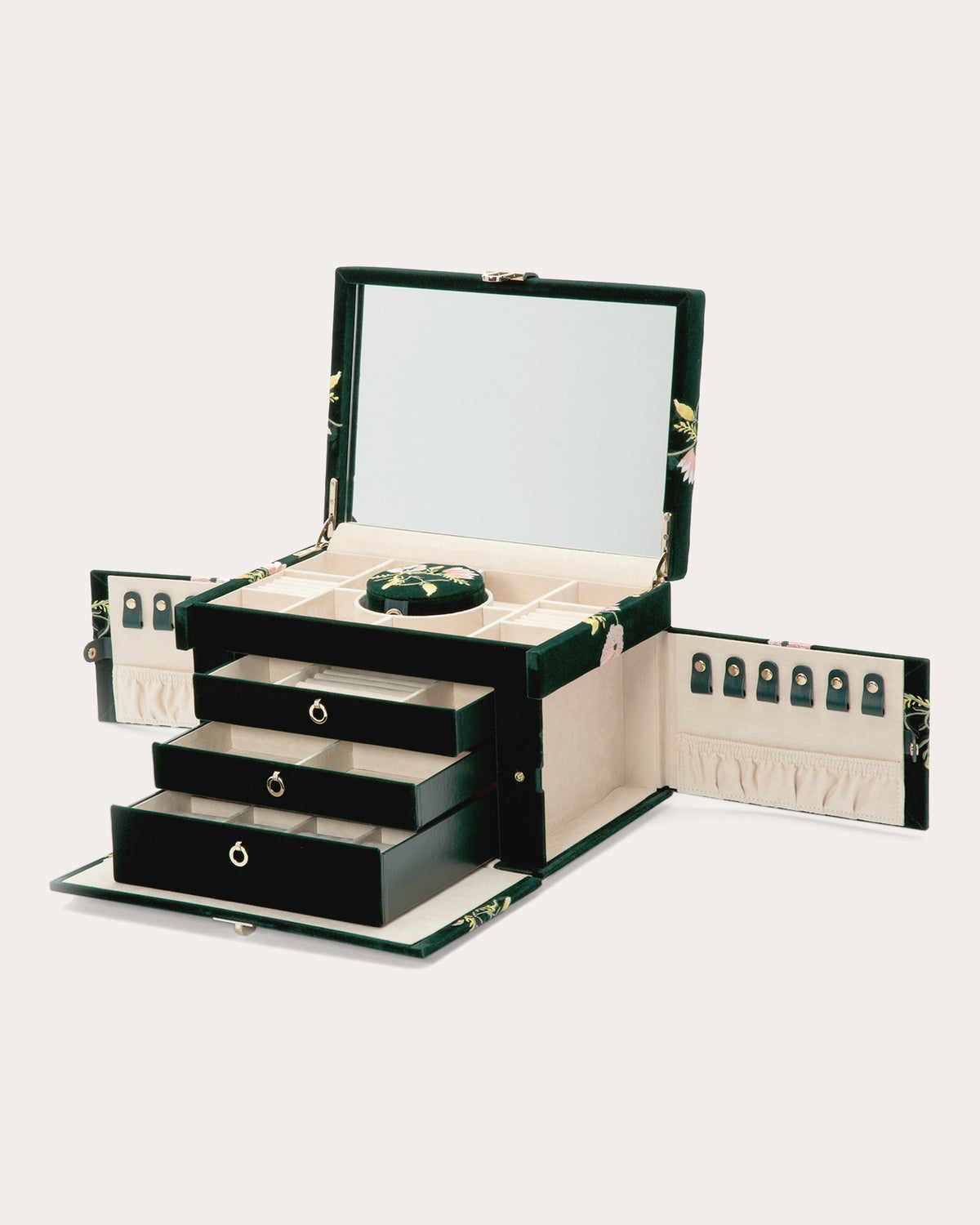 Zoe Embroidered Velvet Large Jewelry Box