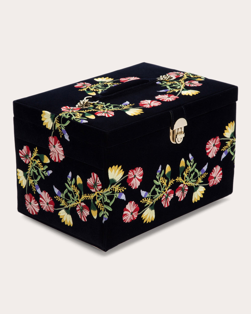 Zoe Embroidered Velvet Large Jewelry Box