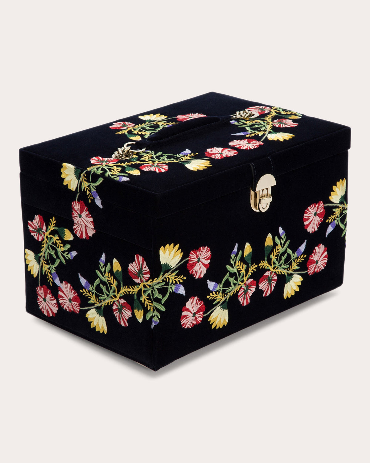 Zoe Embroidered Velvet Large Jewelry Box