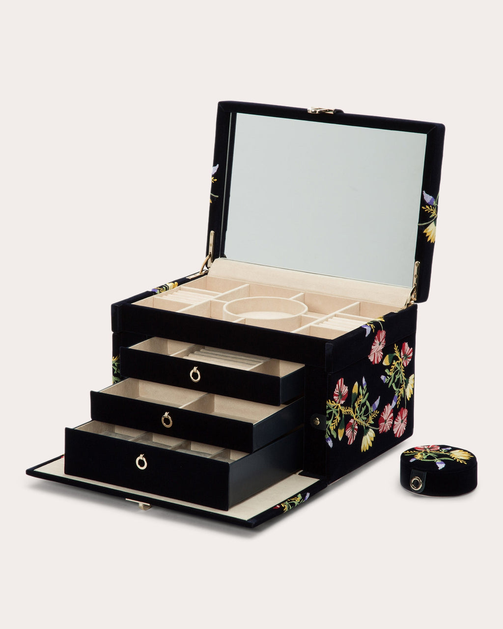 Zoe Embroidered Velvet Large Jewelry Box