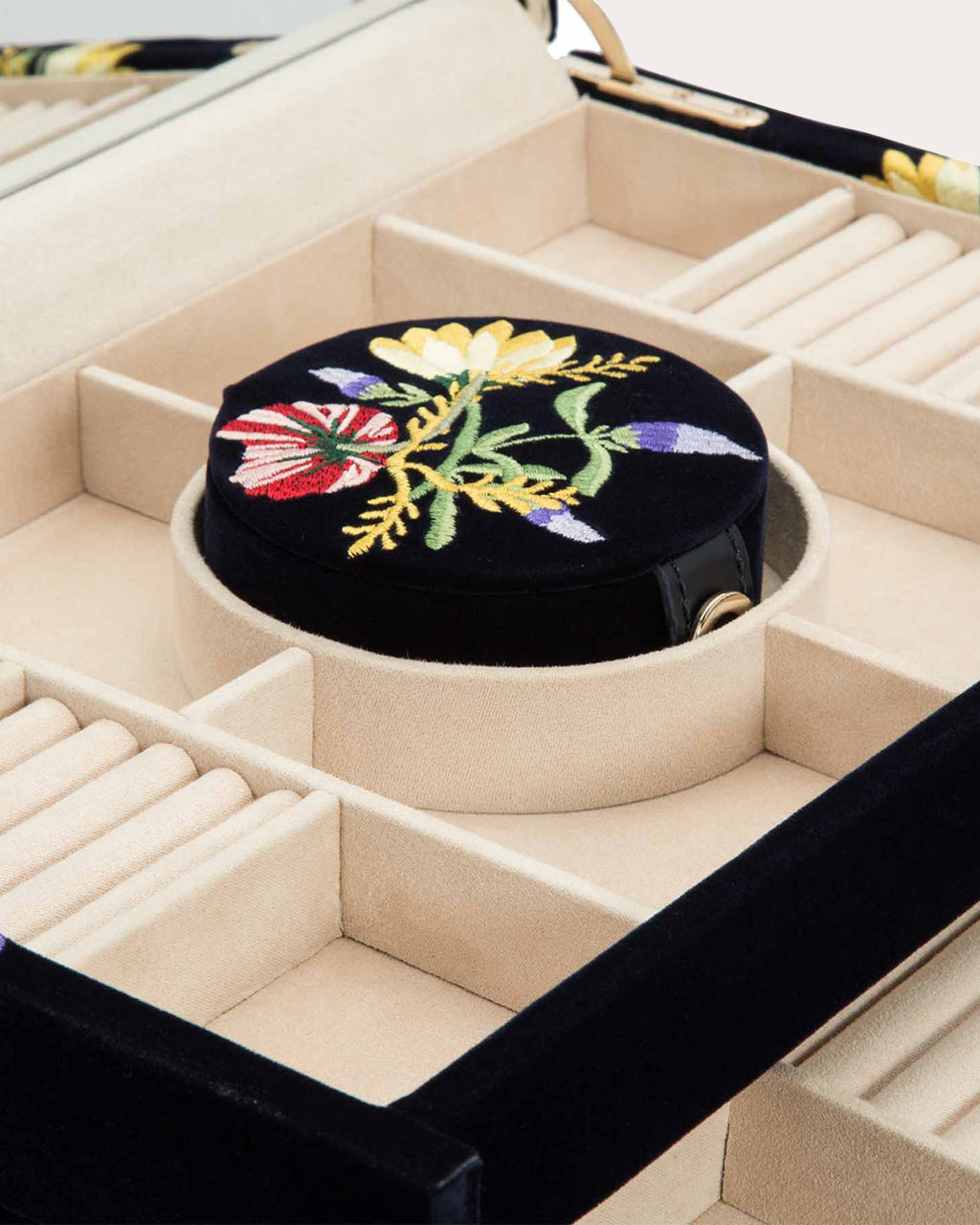 Zoe Embroidered Velvet Large Jewelry Box