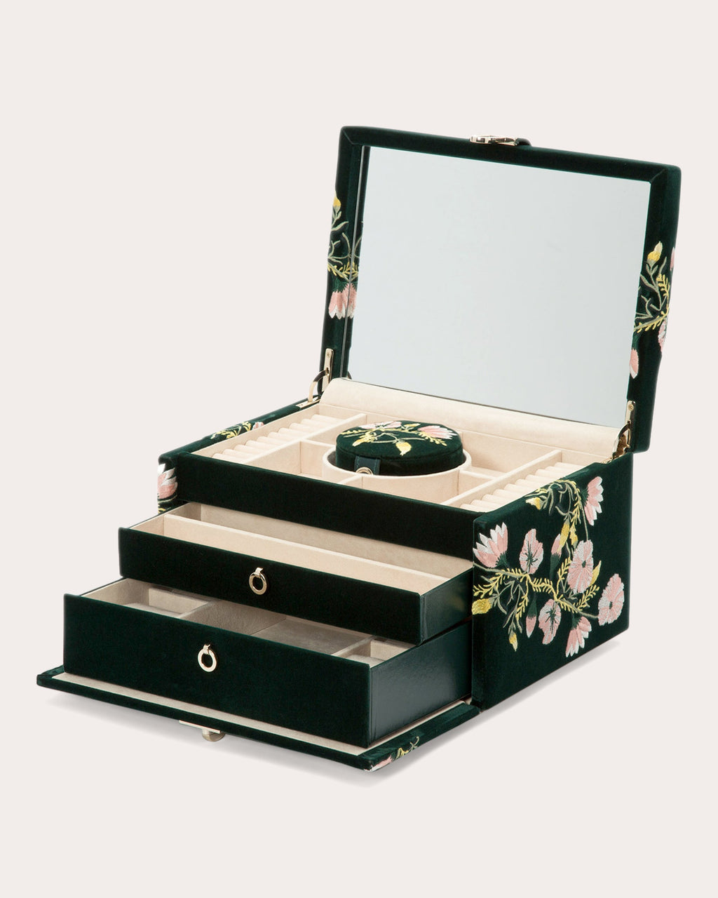 Zoe Embroidered Velvet Medium Jewelry Box