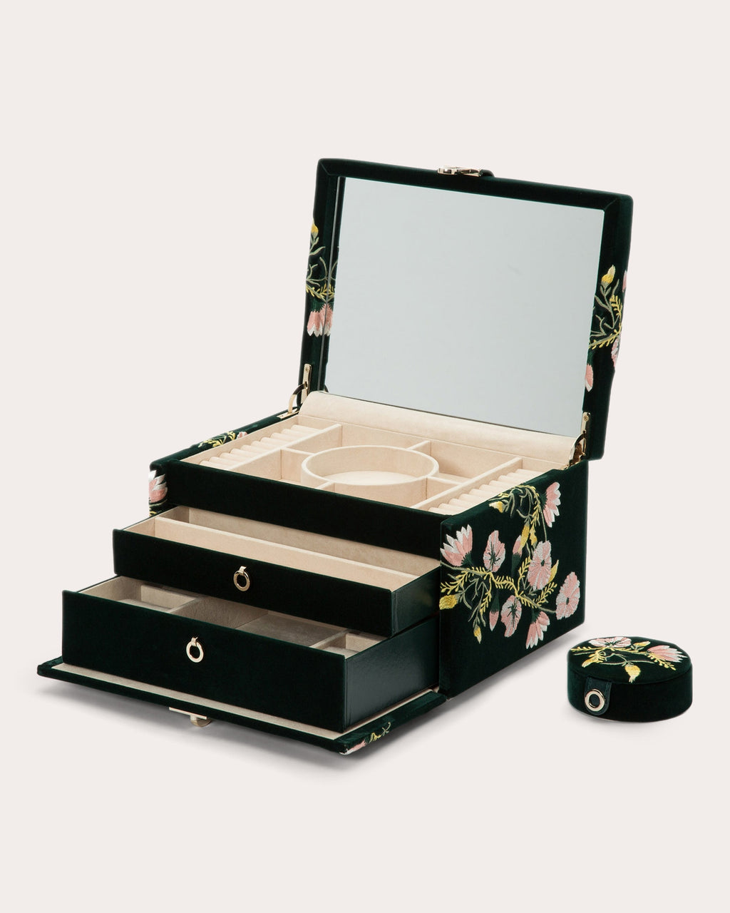 Zoe Embroidered Velvet Medium Jewelry Box