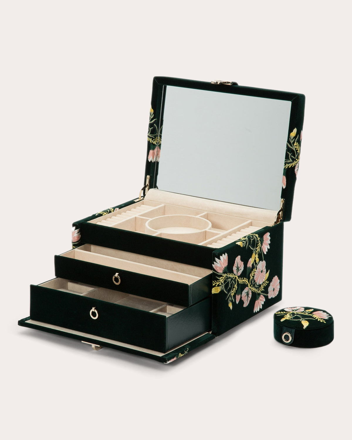 Zoe Embroidered Velvet Medium Jewelry Box
