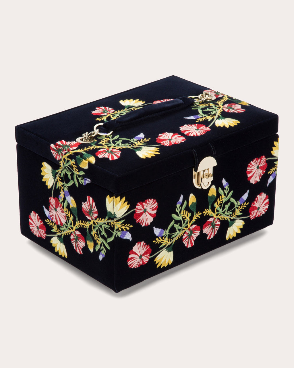 Zoe Embroidered Velvet Medium Jewelry Box
