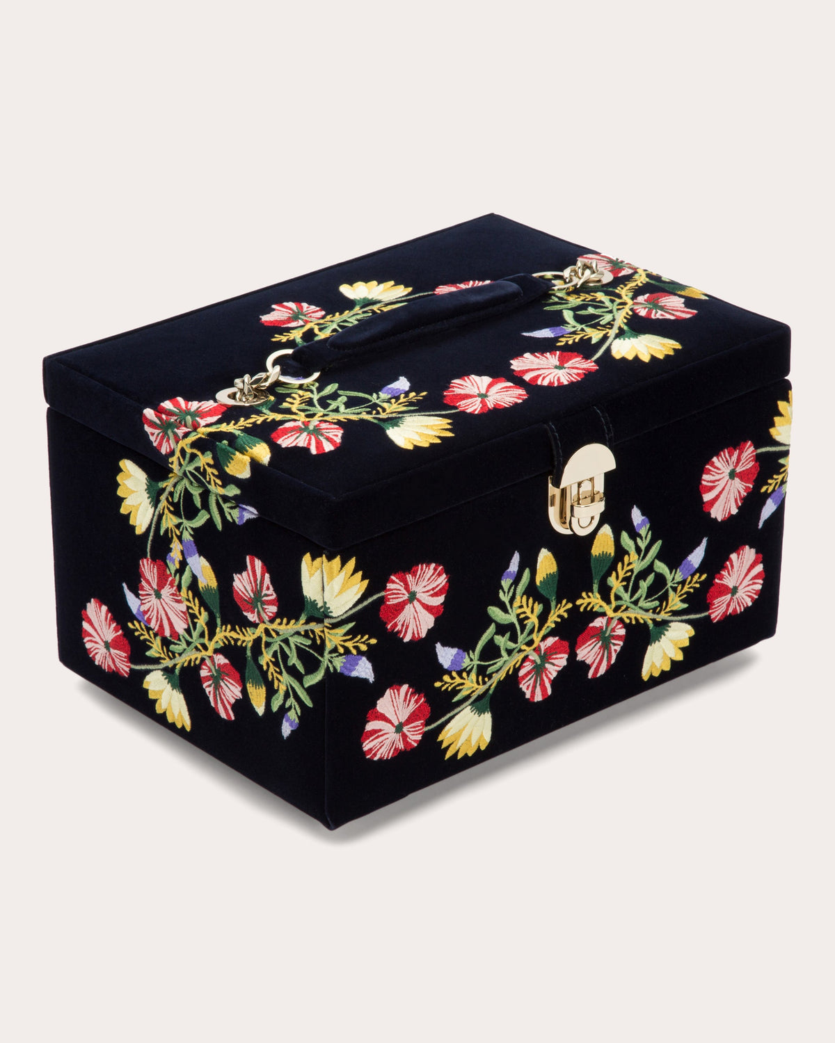 Zoe Embroidered Velvet Medium Jewelry Box
