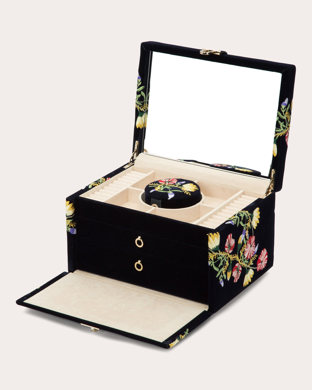 Zoe Embroidered Velvet Medium Jewelry Box