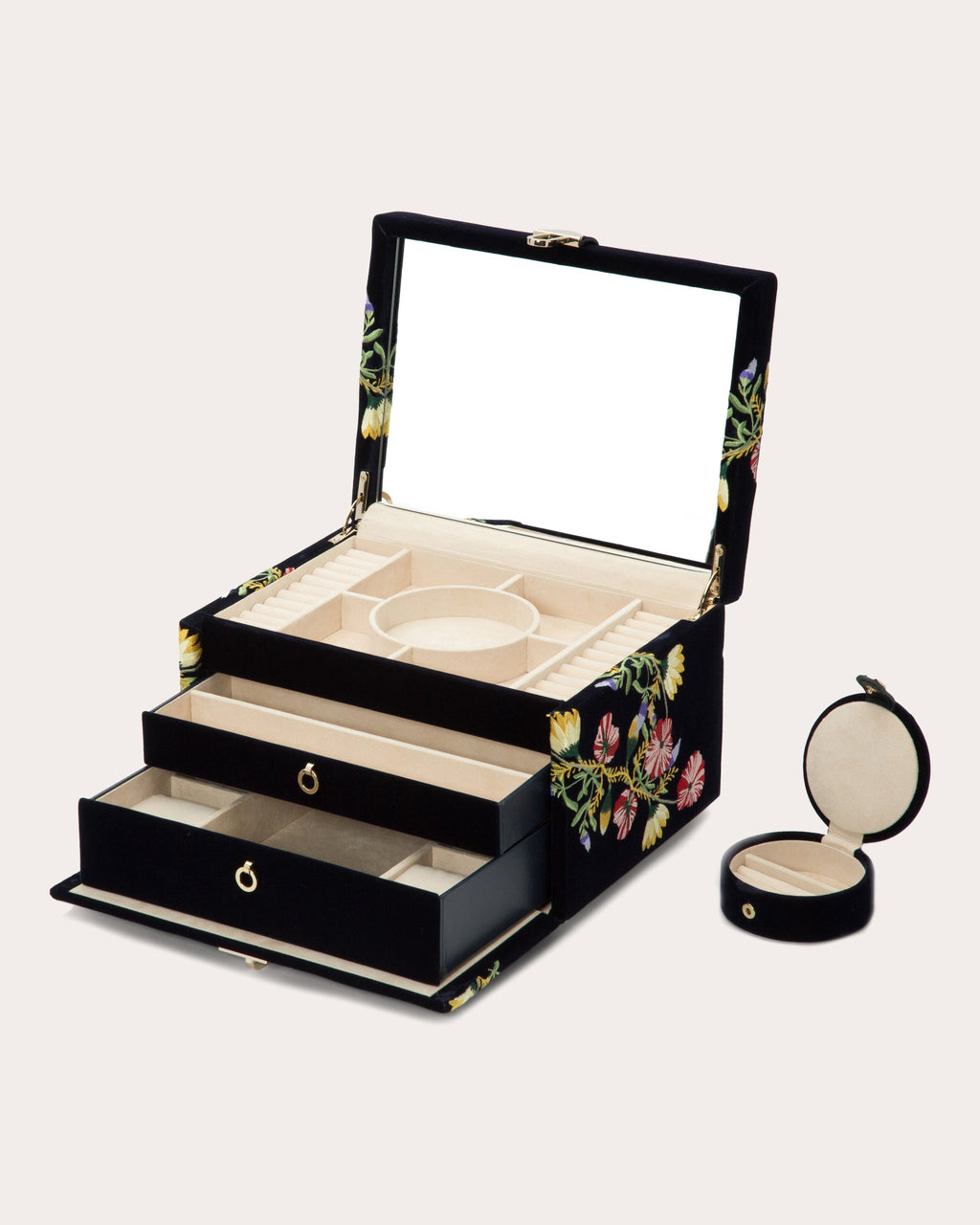 Zoe Embroidered Velvet Medium Jewelry Box