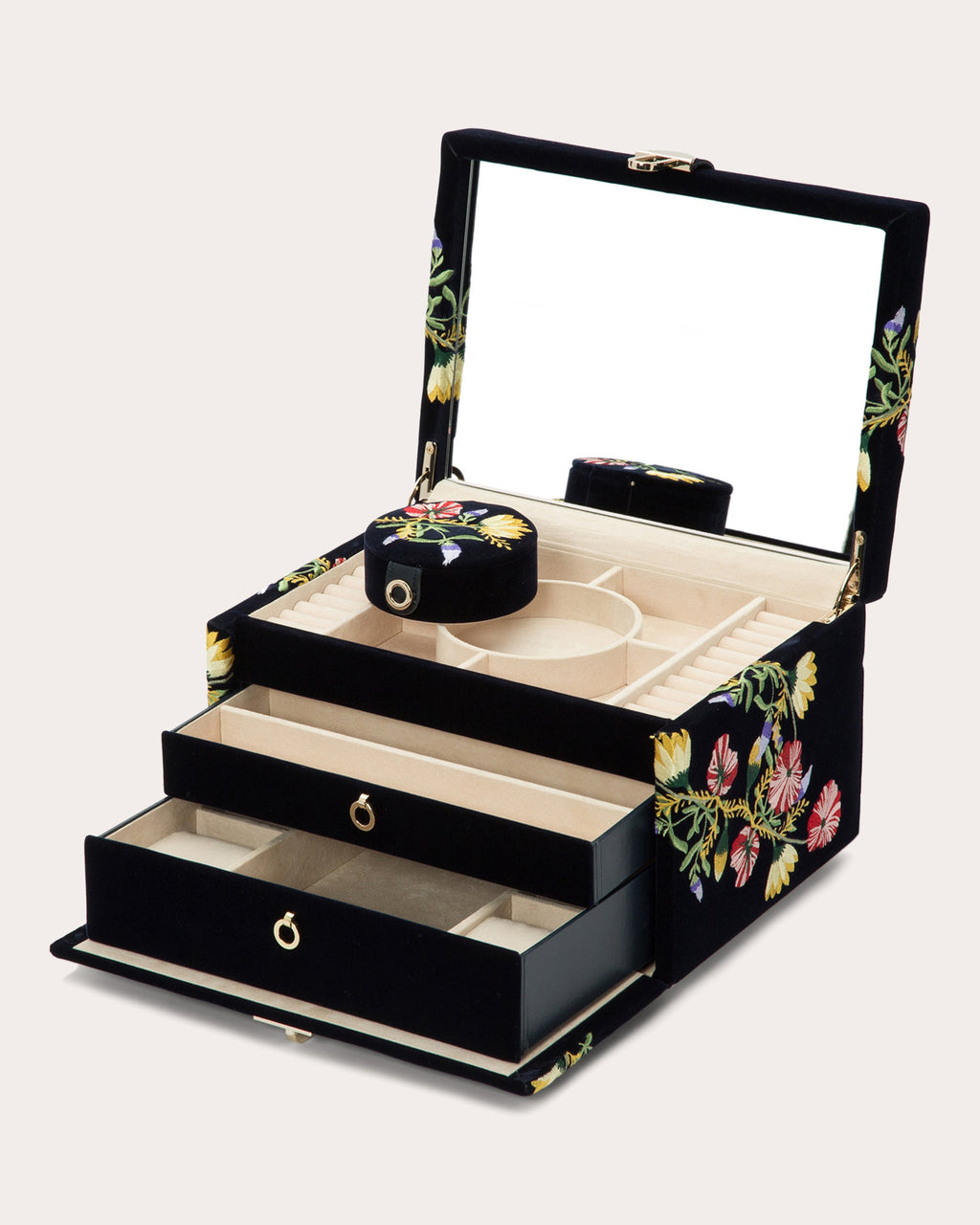 Zoe Embroidered Velvet Medium Jewelry Box