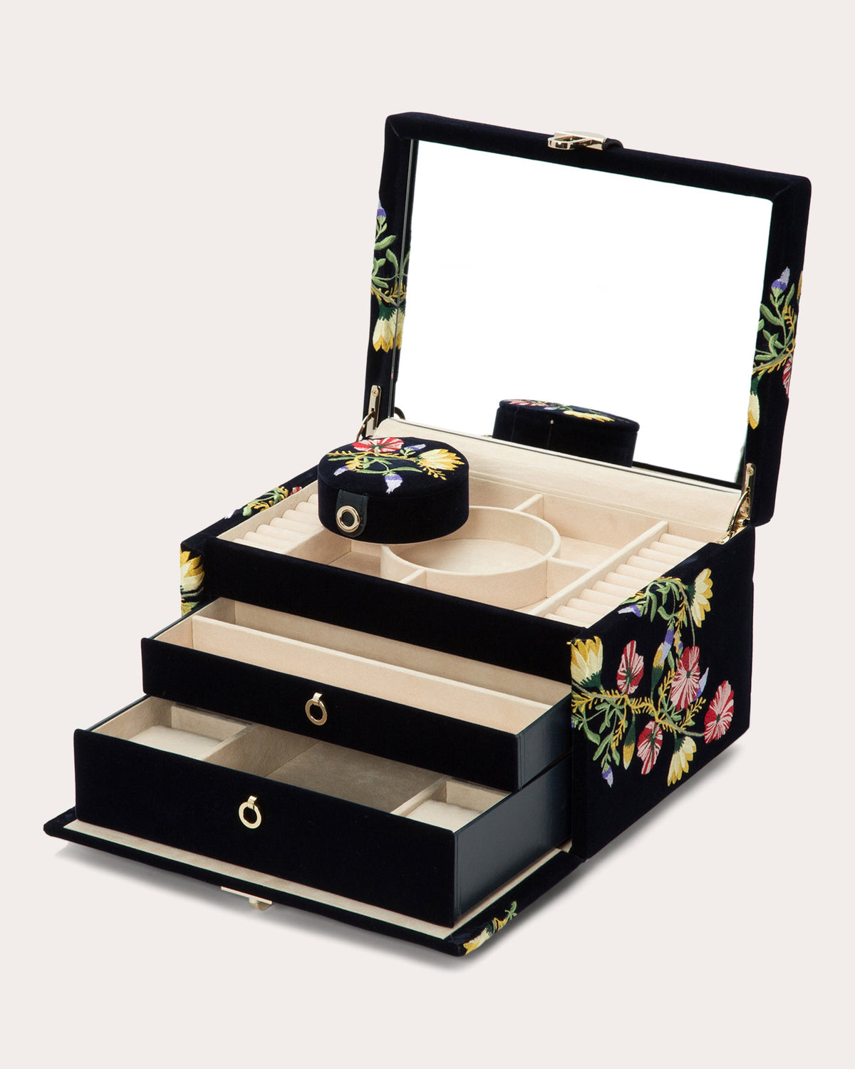 Zoe Embroidered Velvet Medium Jewelry Box