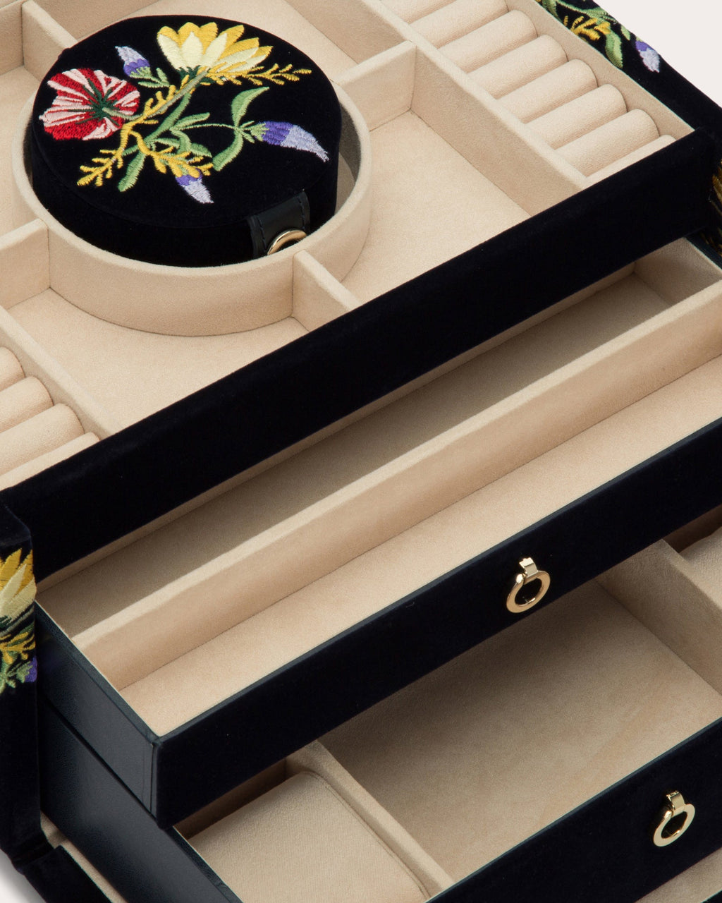 Zoe Embroidered Velvet Medium Jewelry Box
