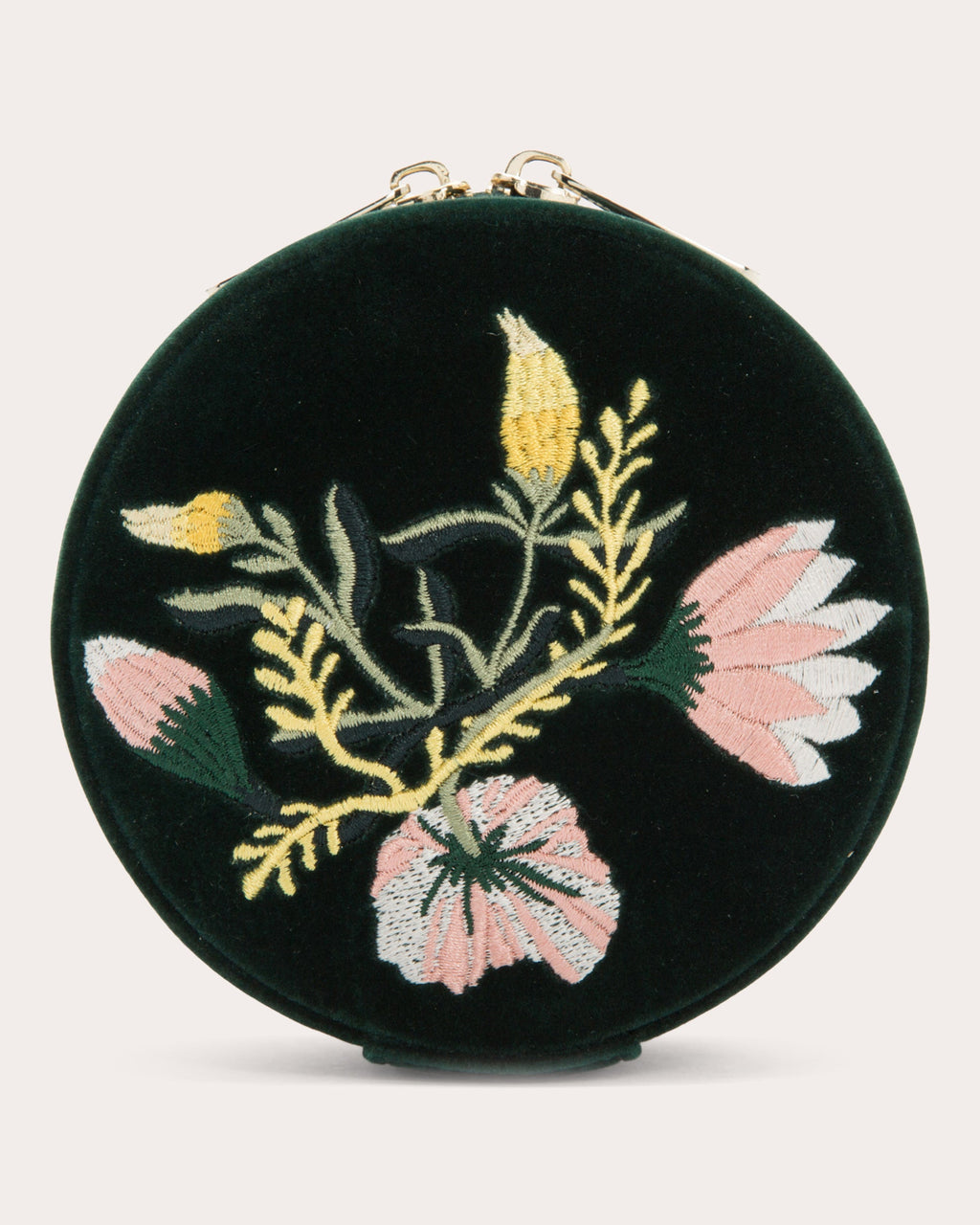 Zoe Embroidered Velvet Round Travel Case
