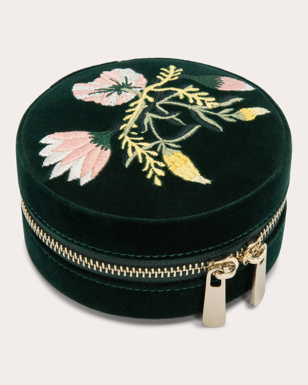 Zoe Embroidered Velvet Round Travel Case