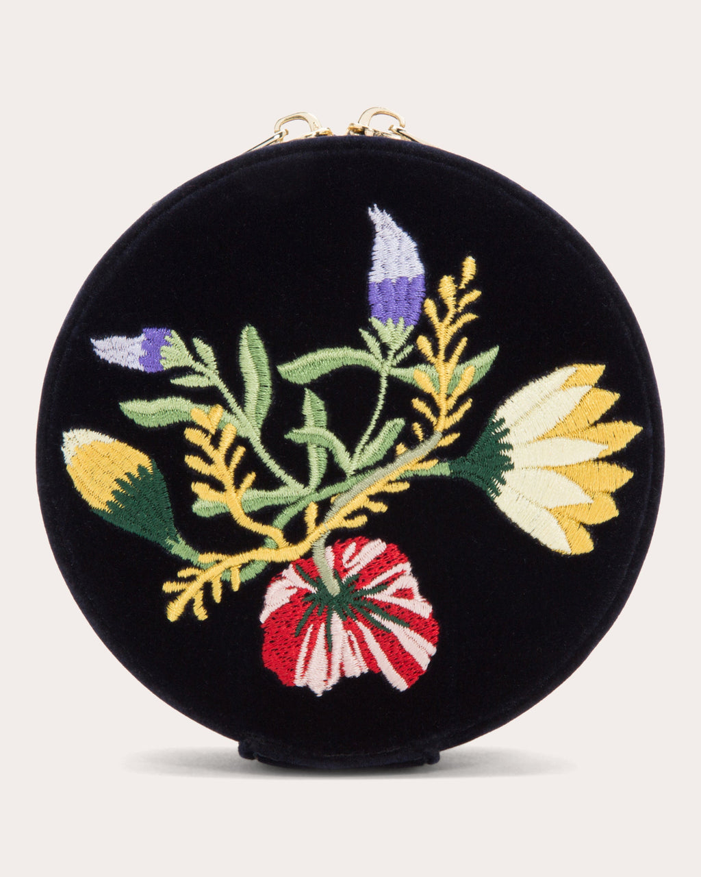 Zoe Embroidered Velvet Round Travel Case