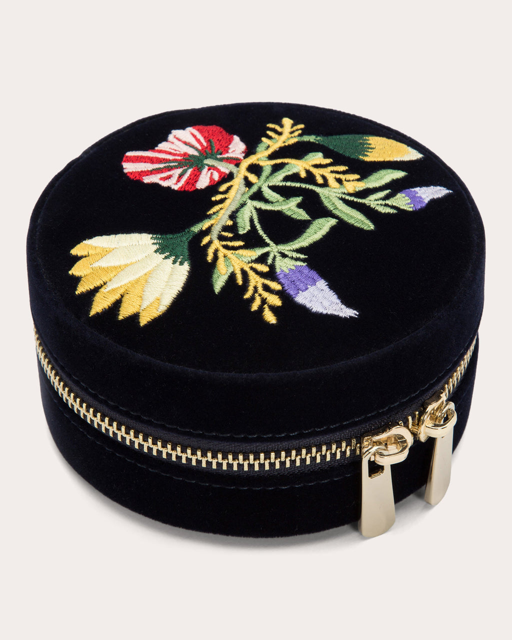 Zoe Embroidered Velvet Round Travel Case
