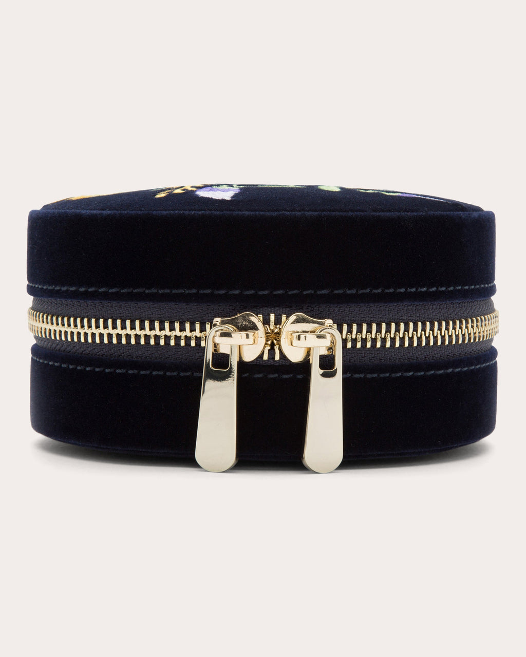 Zoe Embroidered Velvet Round Travel Case