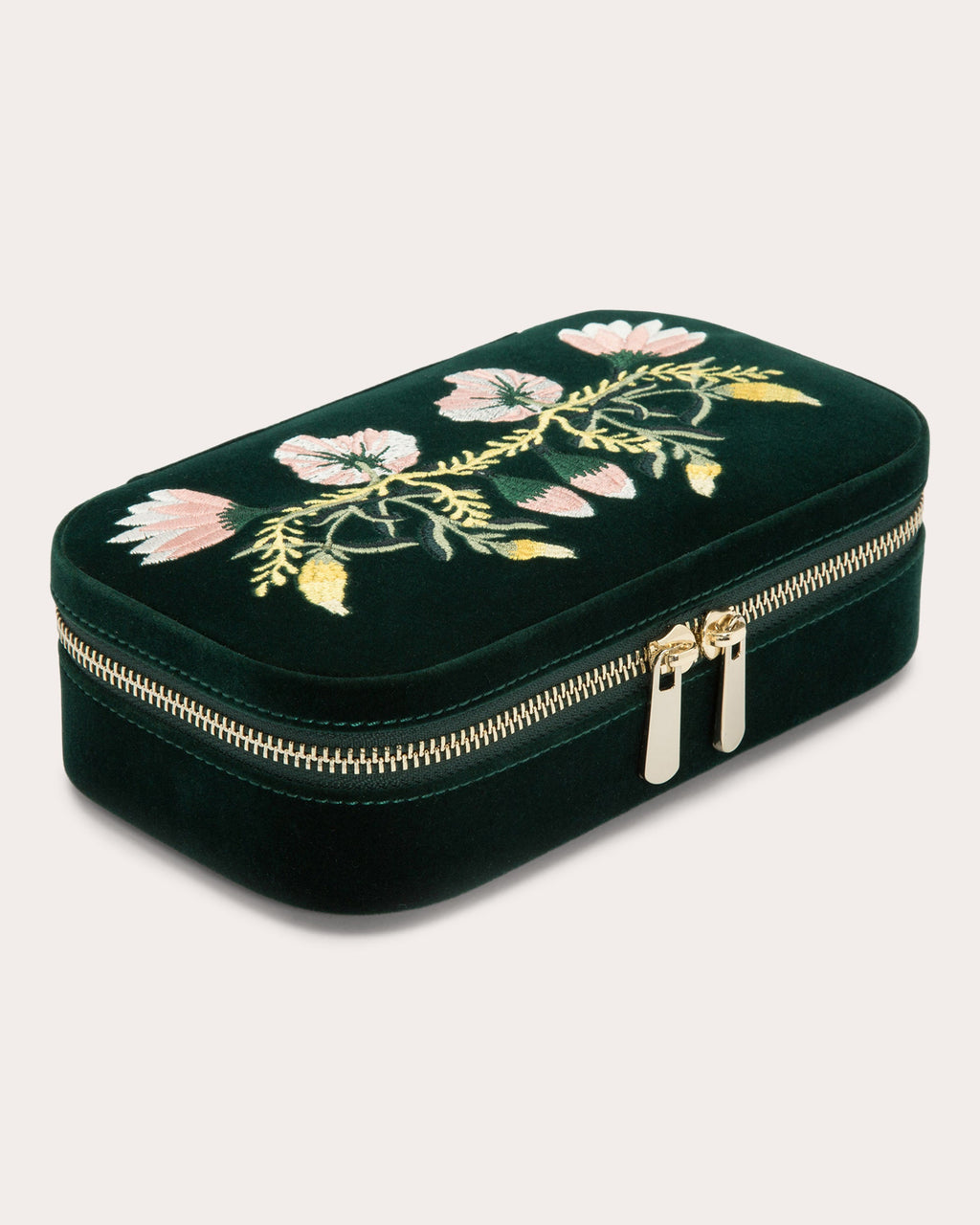 Zoe Embroidered Velvet Travel Zip Case