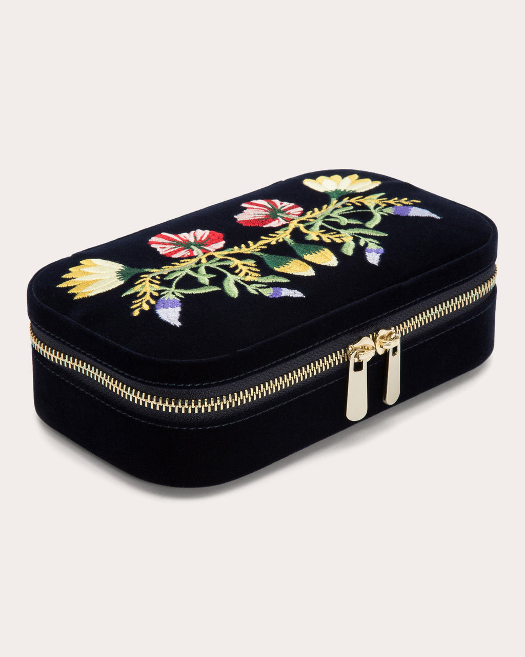 Zoe Embroidered Velvet Travel Zip Case