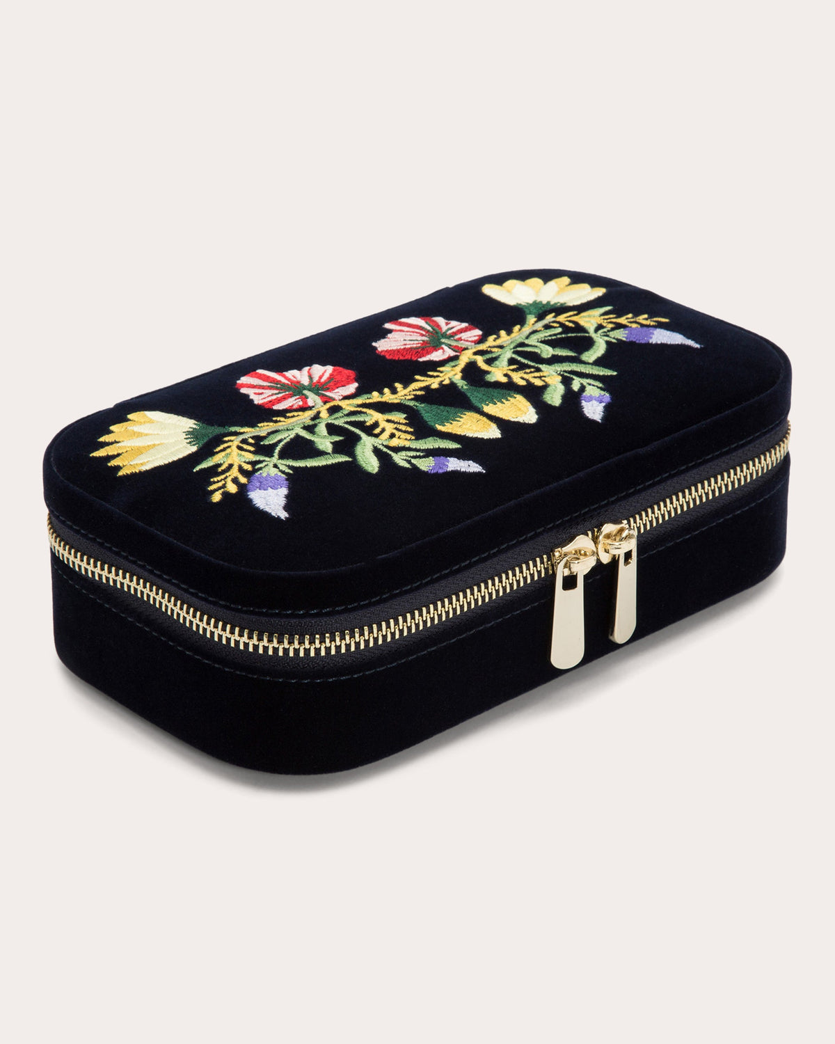 Zoe Embroidered Velvet Travel Zip Case