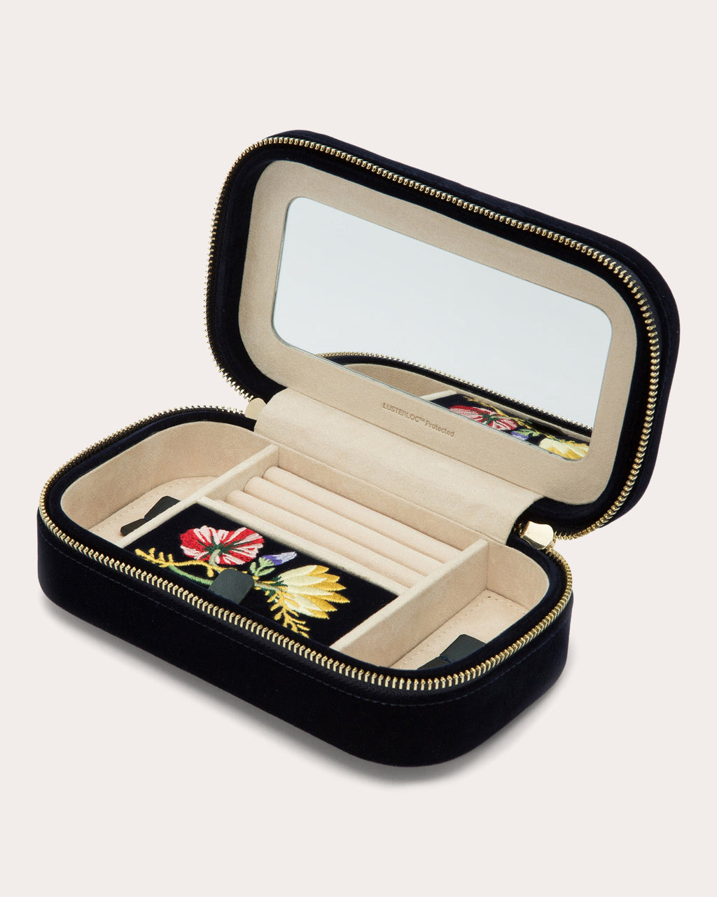 Zoe Embroidered Velvet Travel Zip Case