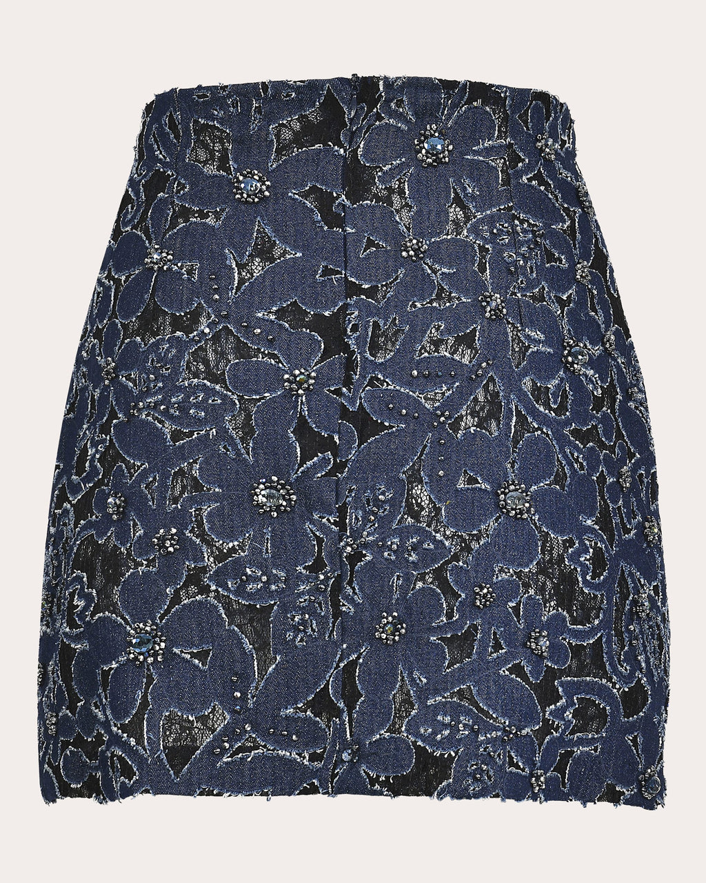 Luces Embroidered-Denim and Lace Mini Skirt