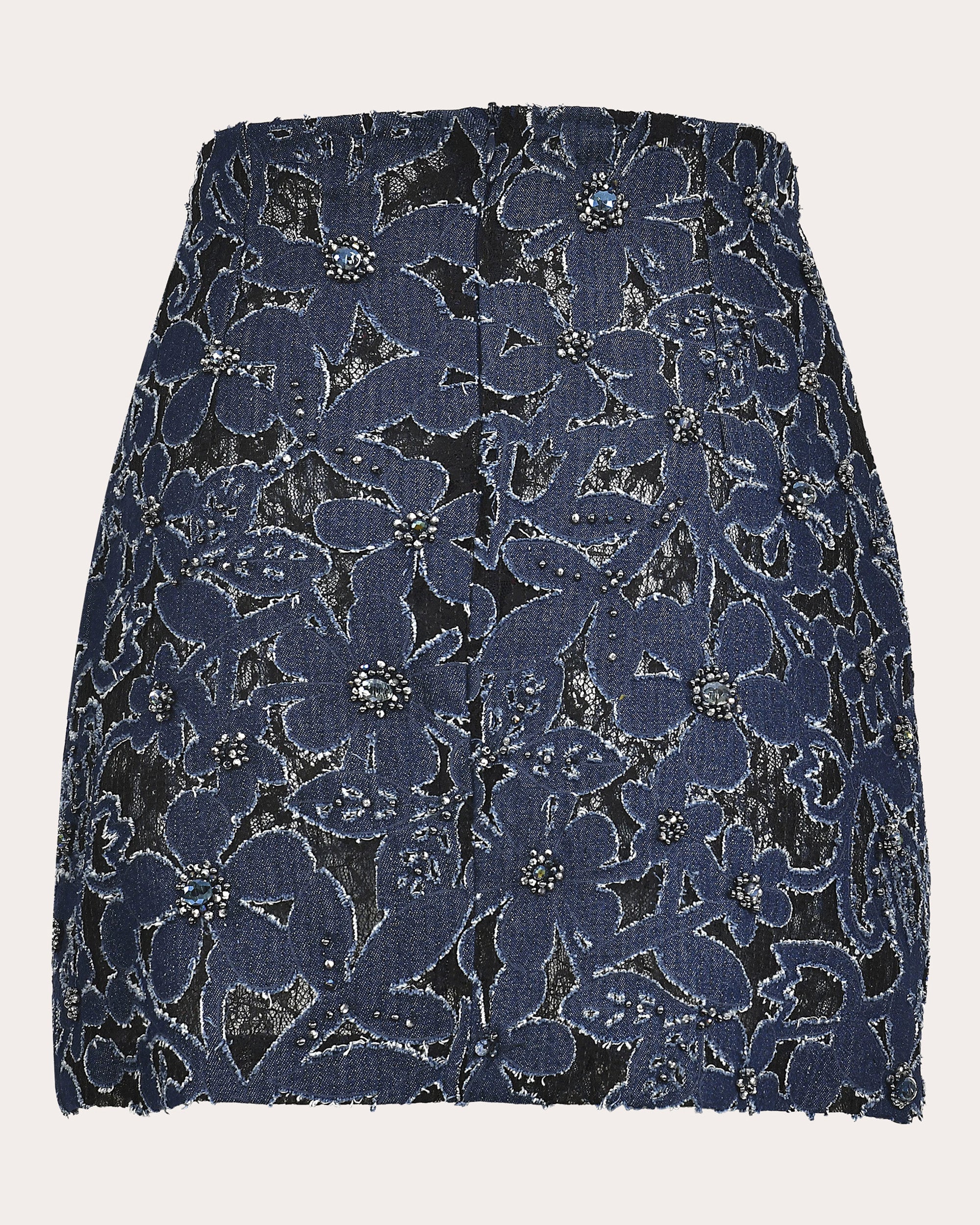 Luces Embroidered-Denim and Lace Mini Skirt