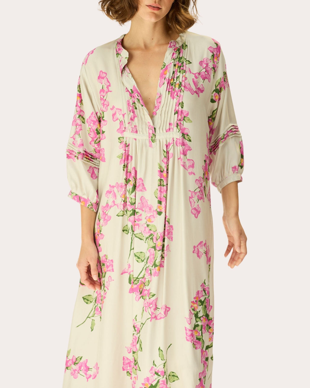 Sammie Floral Silk Pleated Button-Front Maxi Dress