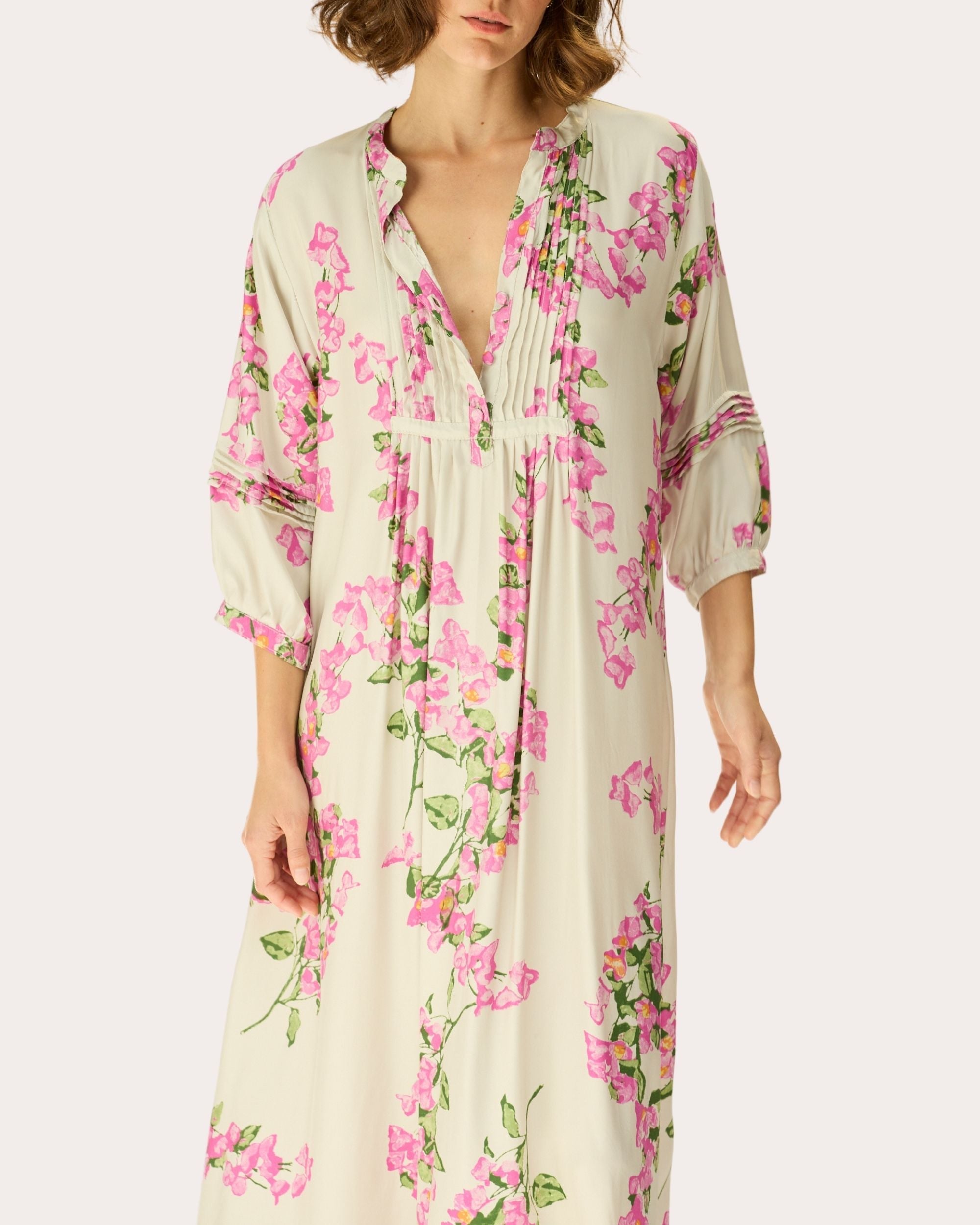 Sammie Floral Silk Pleated Button-Front Maxi Dress