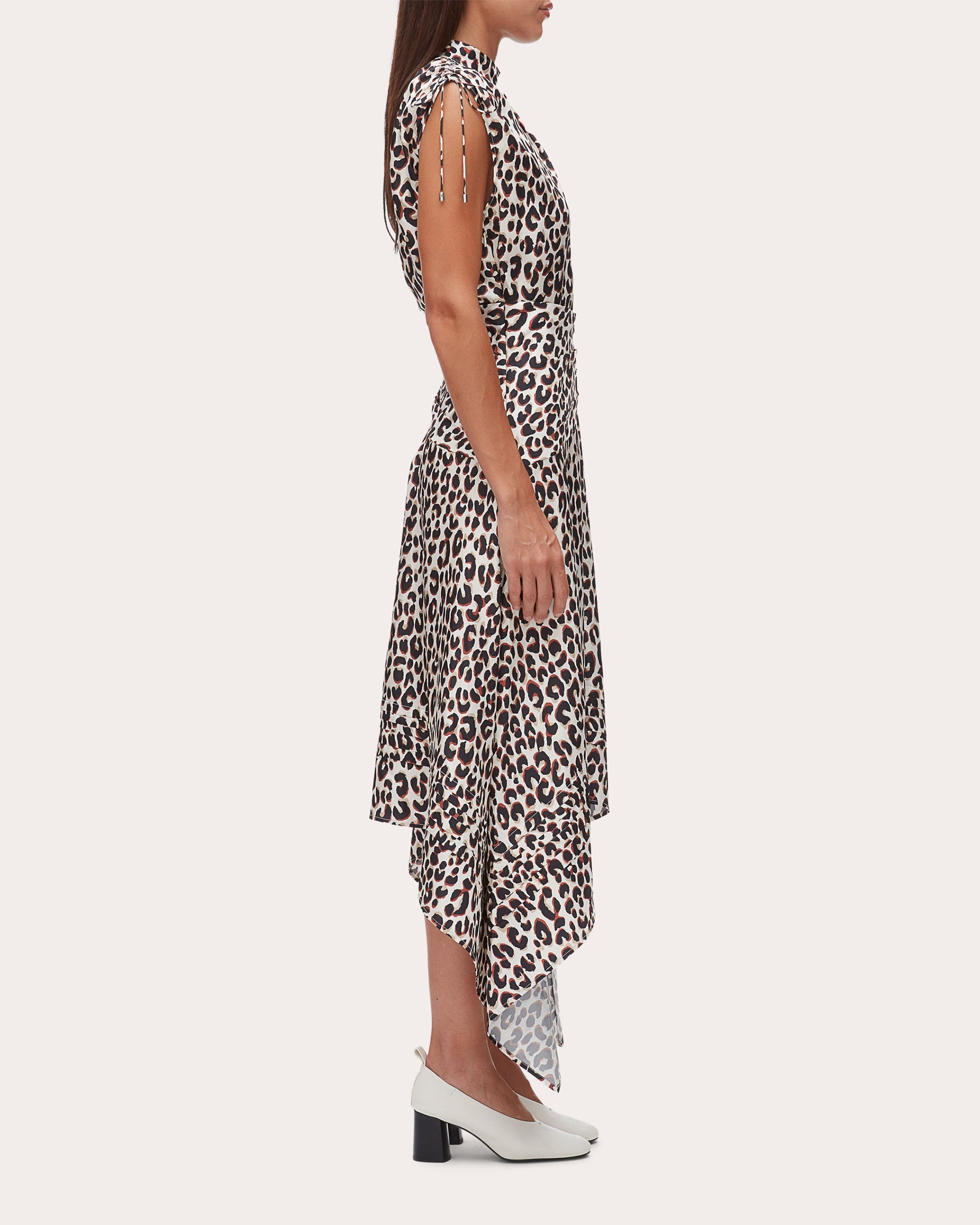 Leopard Silk Twill Ruched Handkerchief Dress