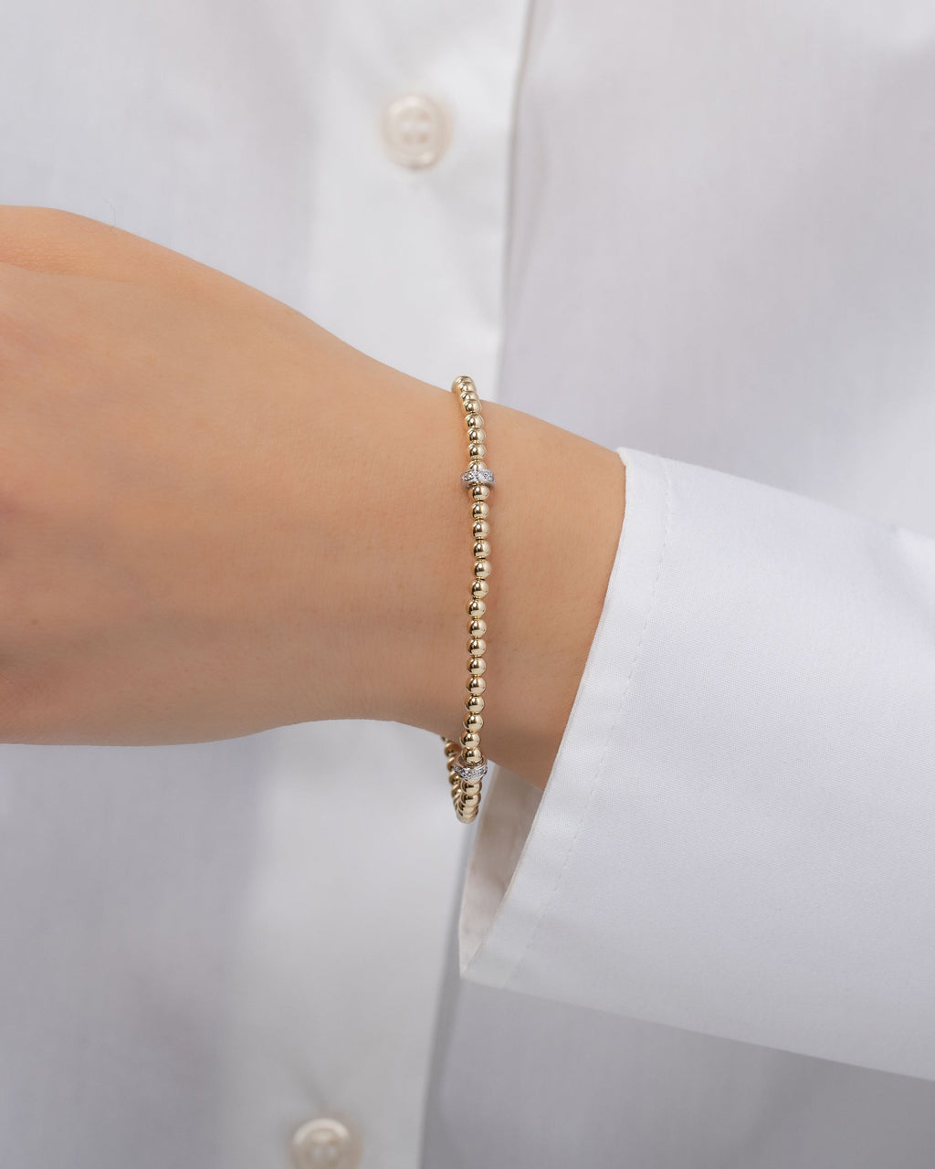Diamond & 14k Gold Beaded Bracelet