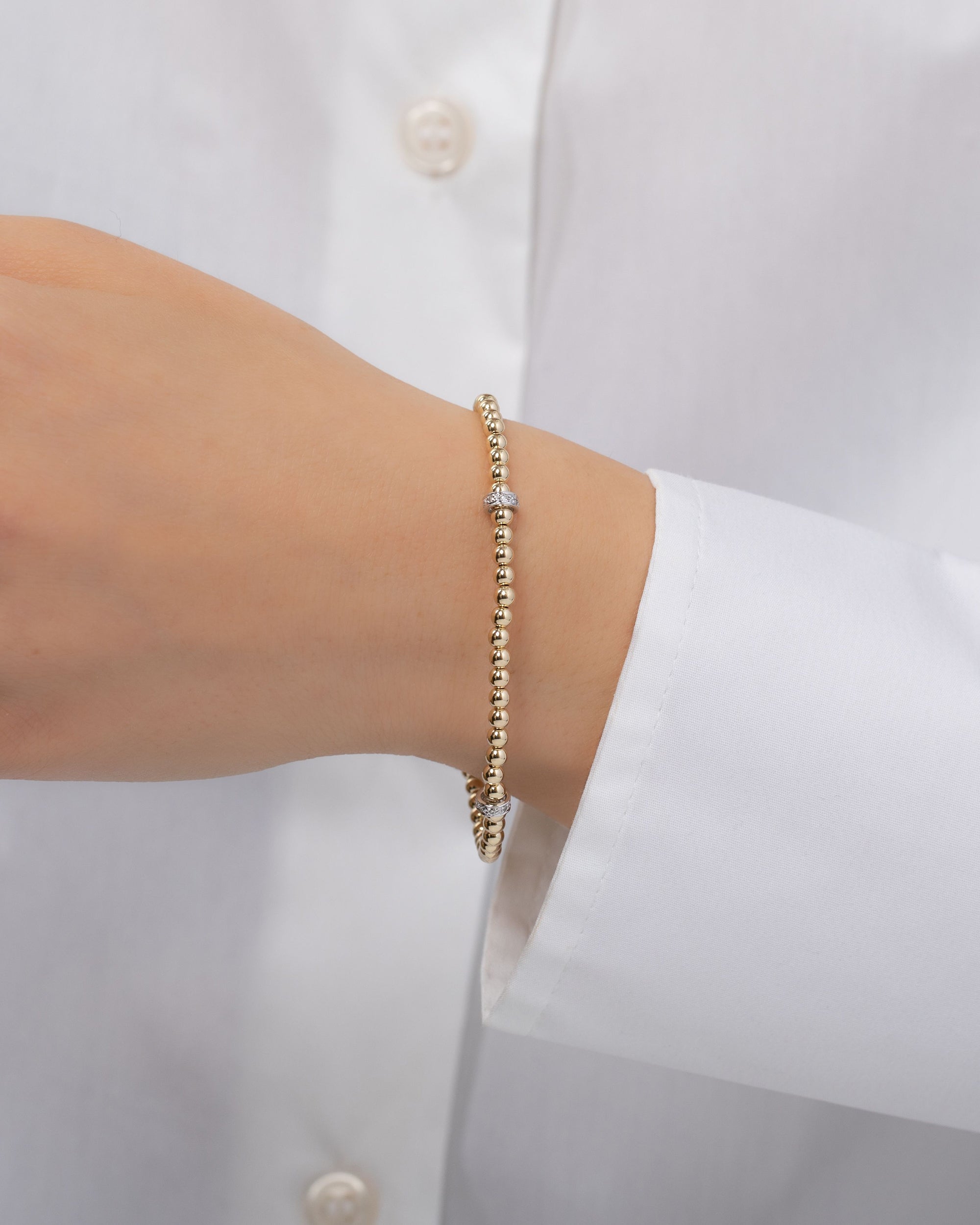 Diamond & 14k Gold Beaded Bracelet