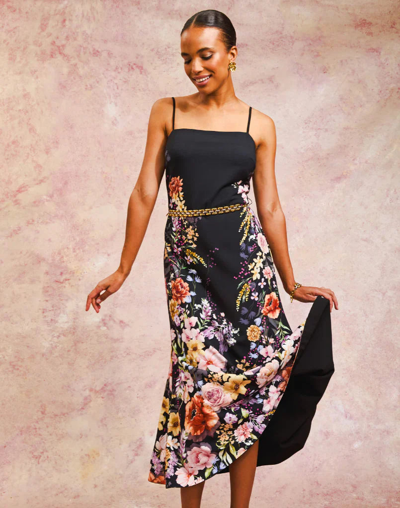 Tropez Floral Reversible Flared Midi Dress
