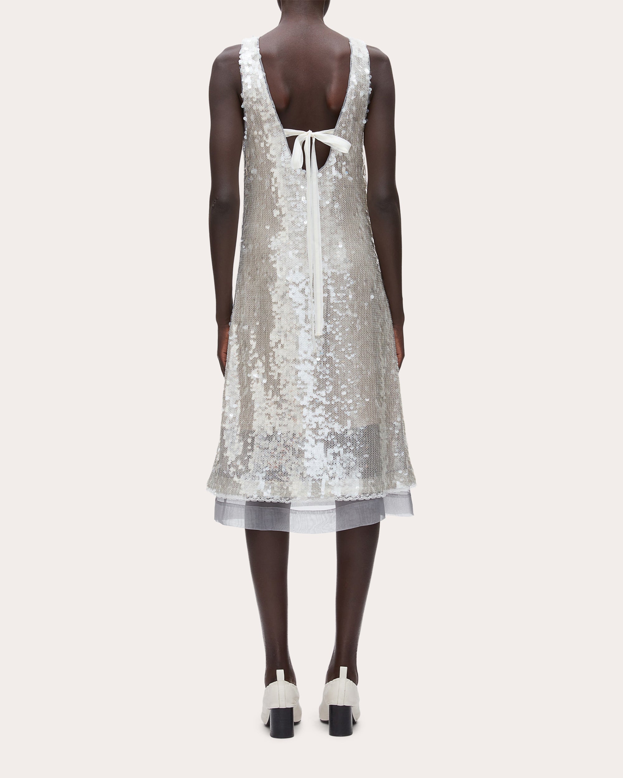 Sequin Paillette Bow Sleeveless Shift Dress