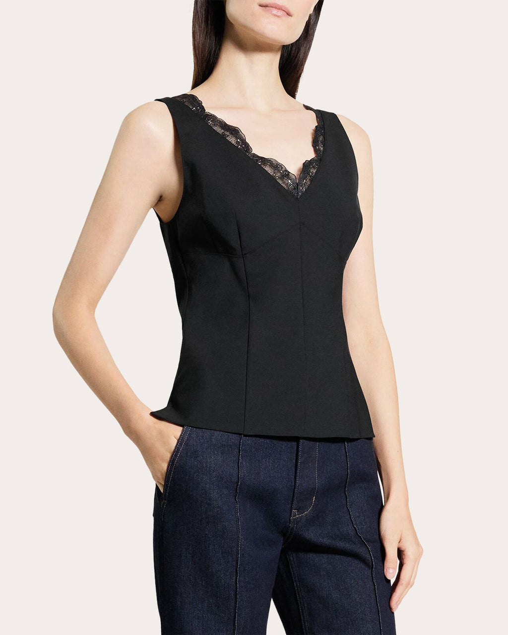 Lace V-Neck Tailored Tank Top