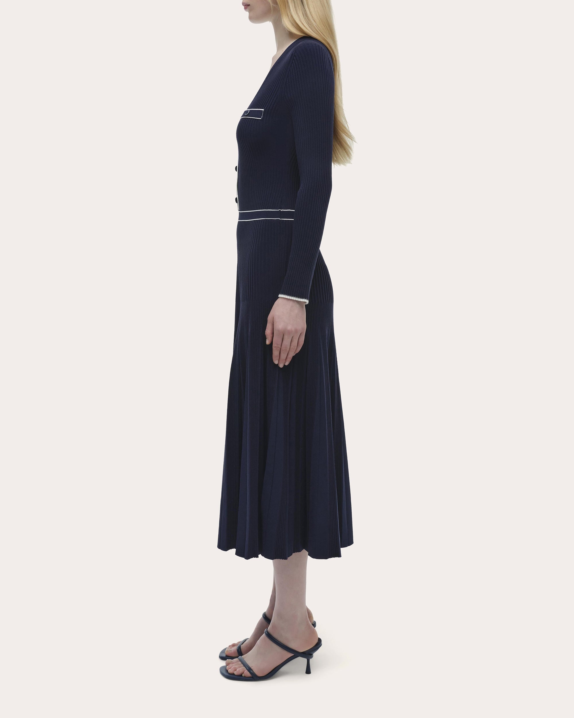 Heloisa Rib Knit Pleated Midi Dress